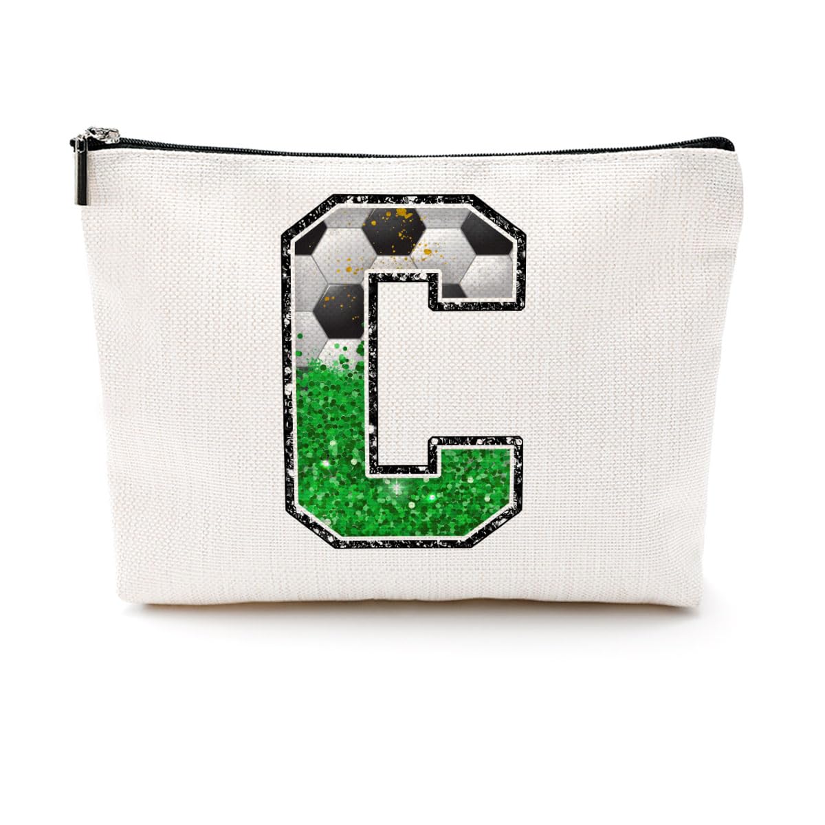 Soccer Gifts Initial Makeup Bag Soccer Girl Gifts Cosmetic Bag Letter D | Monogrammed Zipper Pouch Soccer Accessories for Girls Women Player Coaches Friend Graduation Birthday Gifts BST202