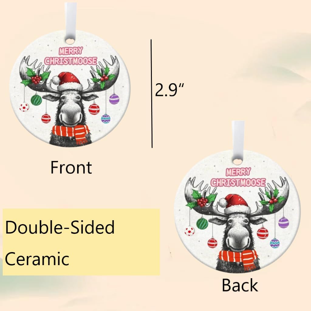 Funny Moose Ornaments - Merry Christmoose Ornament 2026 Ceramic Xmas Tree Decoration BST220
