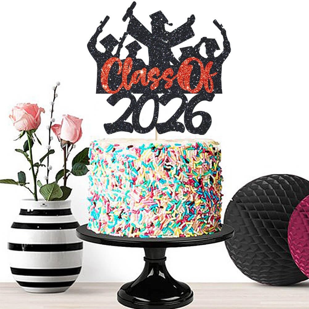 2026 Graduation Cake Topper Gold Glitter Class of 2026 Cake Topper Congrats Grad Party Cake Decor for Senior High School 2026 Graduation Party Cake Supplies Decorations BST202