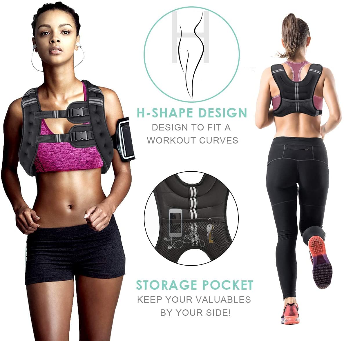 Prodigen Weighted Vest for Women and Men 8 12 16 20 25 30 Lbs with Reflective Stripe and Double Adjustable Buckle Straps Weight Vests for Strength Training, Jogging, Cardio, Weight Loss WN420