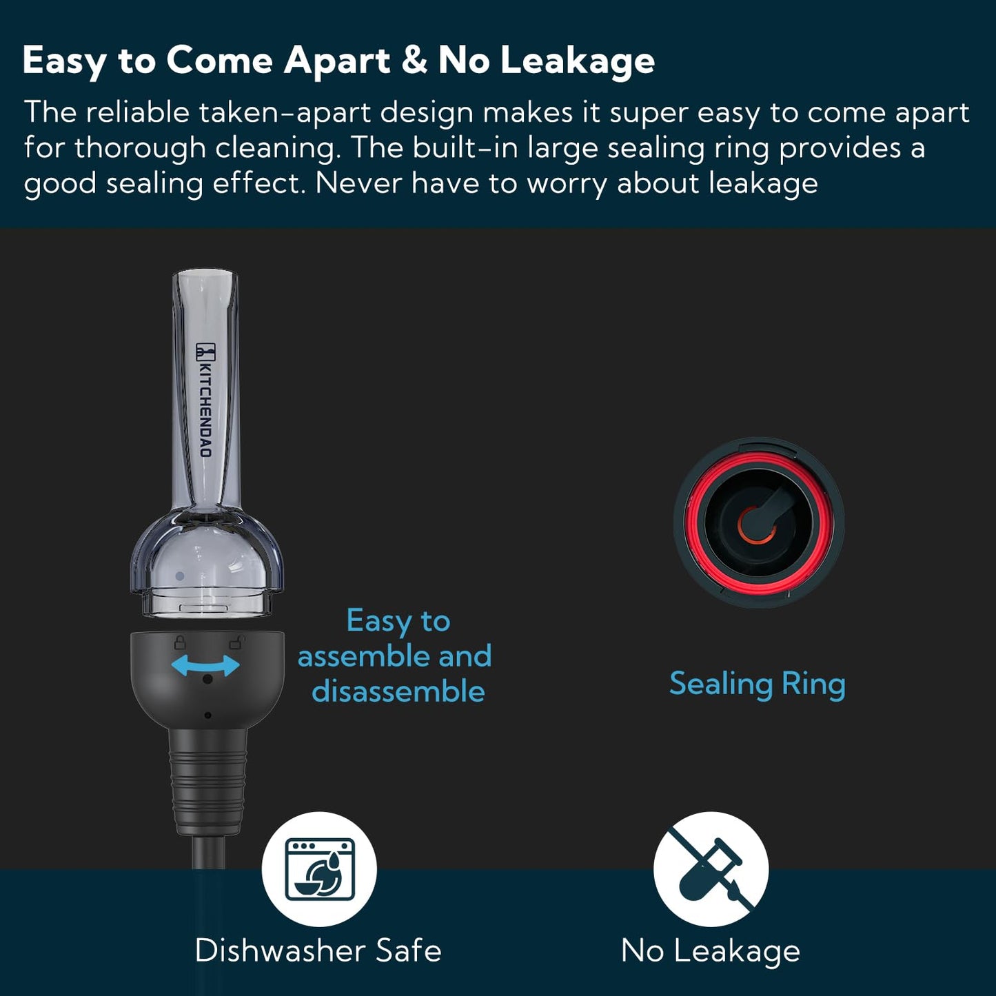 KITCHENDAO Detachable Wine Aerator Pourer - BPA Free Tritan Premium Wine Air Aerator Decanter Spout Dispenser - No Drip or Spill - Improve Taste and Bouquet Instantly - Dishwasher Safe BST220