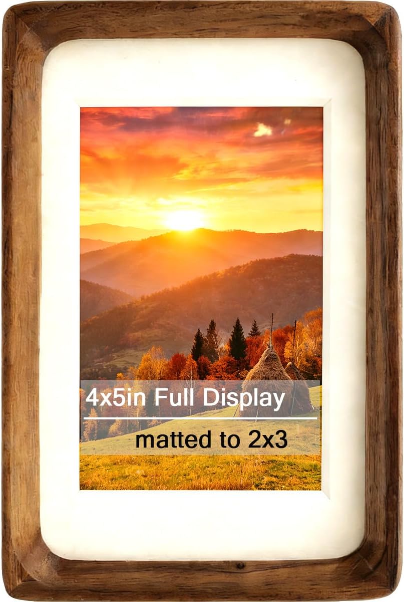 3x5 Solid Wood Picture Frame with Mat, Walnut Wooden Photo Frame with Tempered Glass, Tabletop or Wall Mounted Display BST220