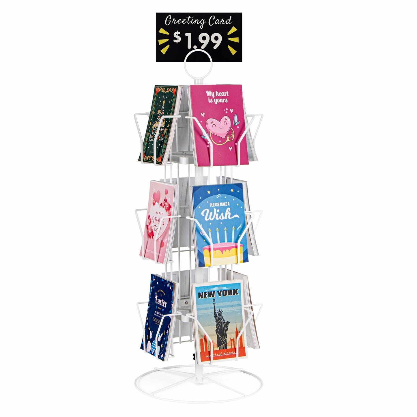 ANBOXIT Greeting Card Display Stand, Metal Rack Holder Organizer | for Retail Stores Vendors, Postcards, Stickers, White - 4 Tier BST202