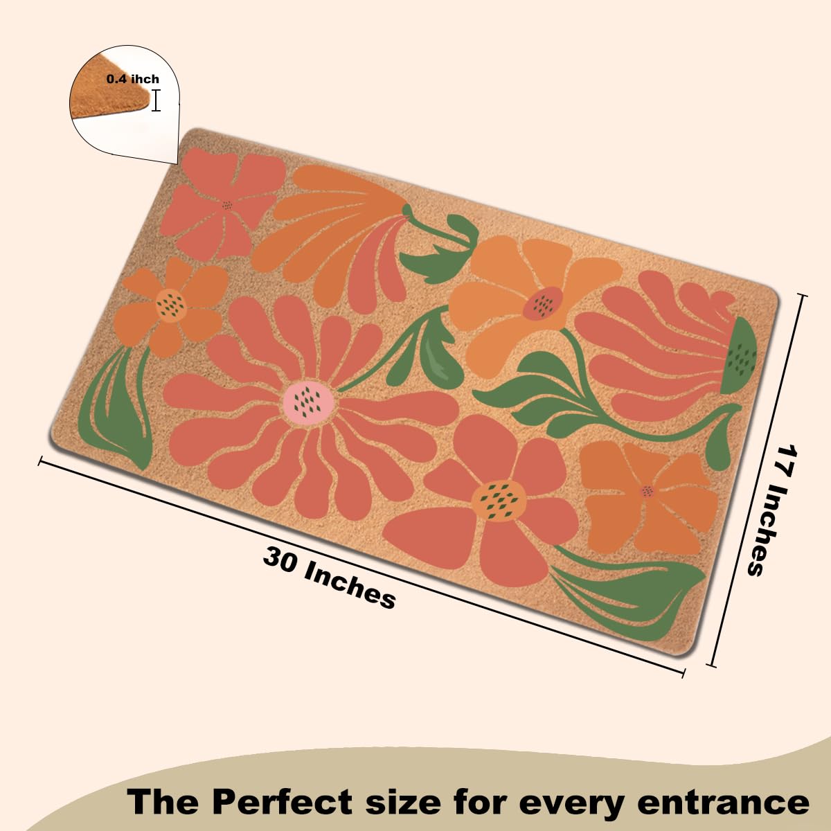 Funny Cat Door Mat 18x30 Inch, Faux Coco Coir Doormat with Non-Slip PVC Backing, Cats Printed Welcome Mat for Outdoor Indoor Entryway Porch Home Kitchen Patio, Cat Lover Gifts for Women Mom BST202