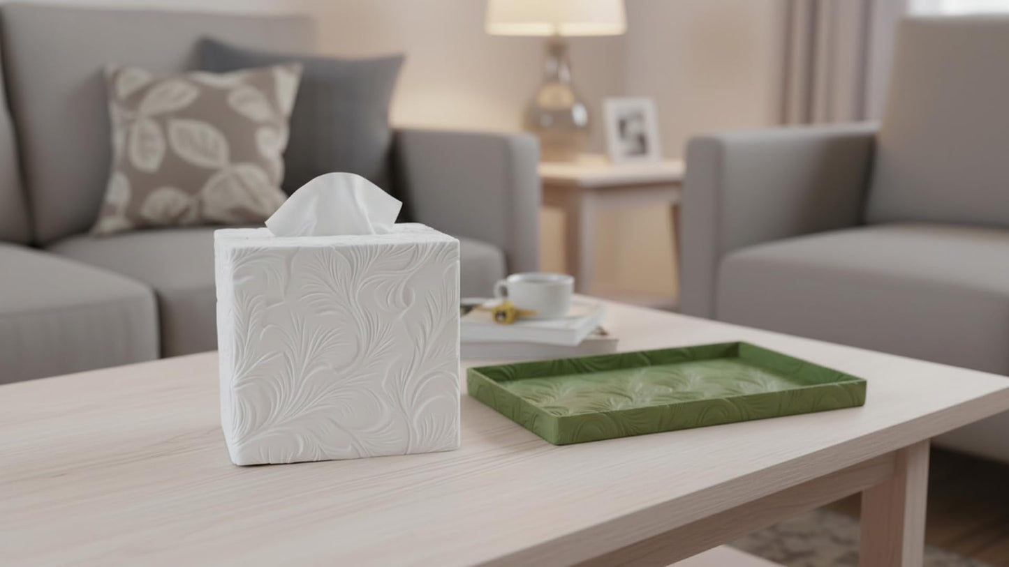 Square Tissue Box Cover Decorative Kleenex Box Holder for Bathroom & Living Room with Handcrafted Texture (colla Gold) BST220