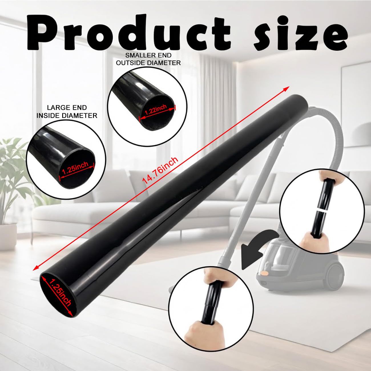 Vacuum Extension Tubes 2Pack, 1.25 Inch Diameter, 14.76" and 17.71" Length - Black | Compatible with 1-1/4 Inch Hose Wet/Dry Vacuum Cleaners | Versatile Tool (Black, 1 P14.76" +1 P 17.71 ") BST202
