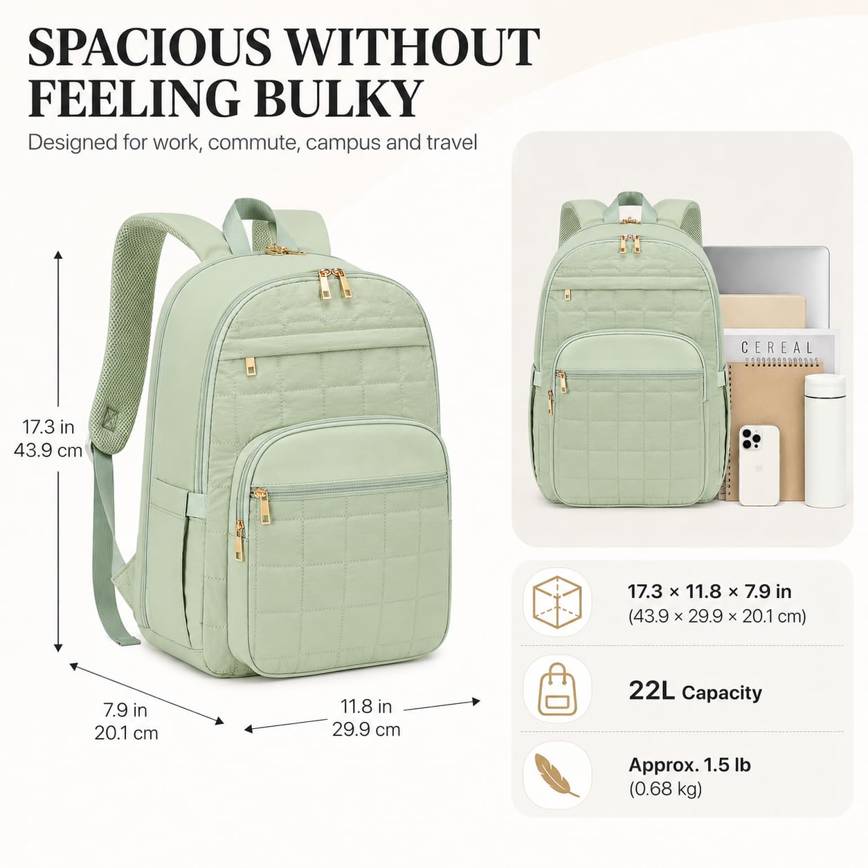 CAMTOP College Backpacks for Women, School Backpack with Insulated Lunch Pocket BST326H
