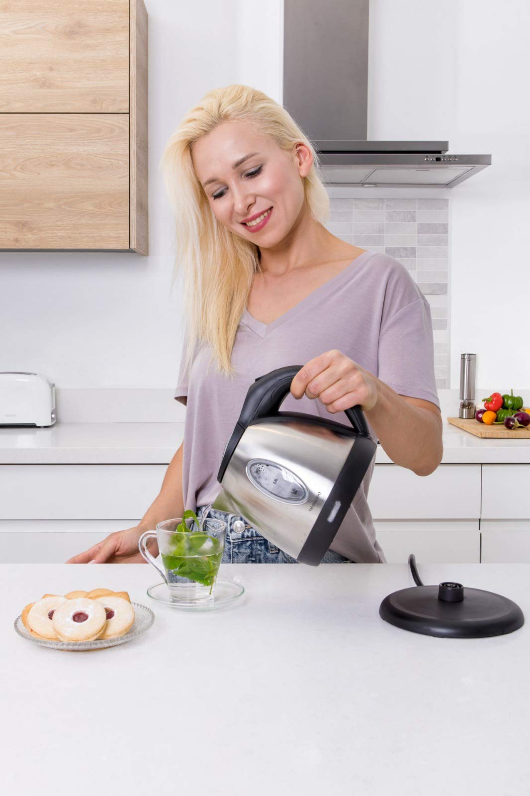Mixpresso Electric Kettle Temperature Control, Hot Water Kettle Electric, Cordless 1 Liter Capacity, Keep Warm & LED Indicator, Auto-Shutoff, Boil-Dry Protection, Stainless Steel Electric Kettle BST220