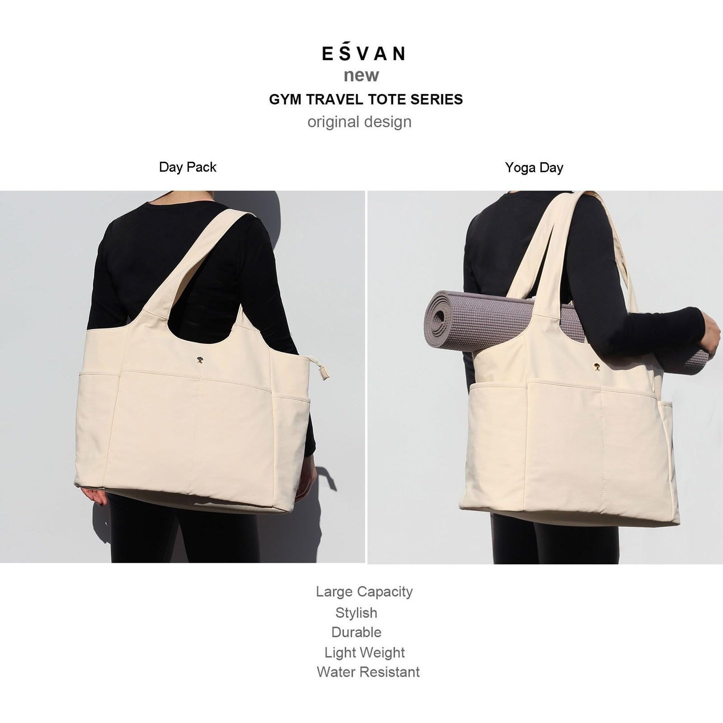 ESVAN Yoga Tote Bag Mat bag Women Shoulder Bags Carryall Tote for Travel Office Workout Gym Nurse Beach BST326H