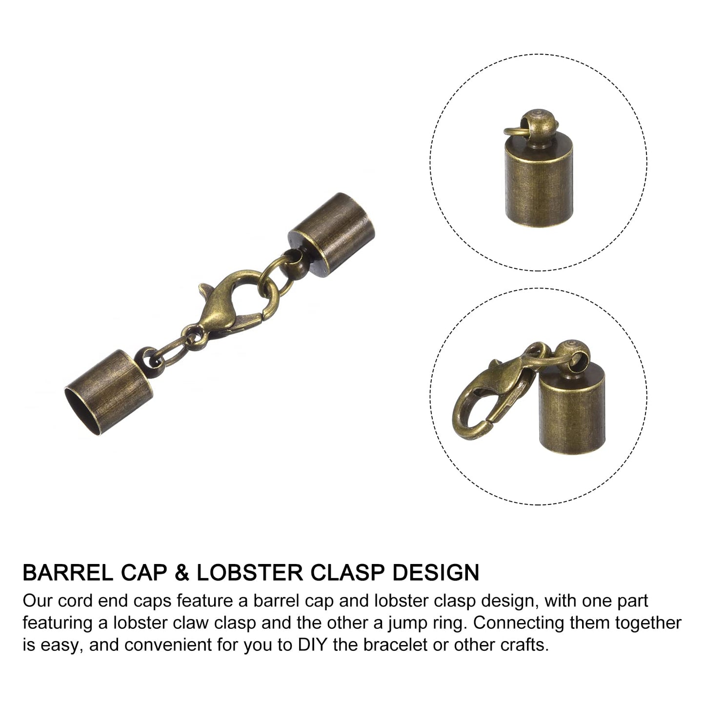 uxcell 20Sets Leather Cord End Caps with Lobster Claw Clasps Fit 4.5mm Cords, Barrel Terminators for DIY Making Leather Bracelets, Bronze Tone BST326L