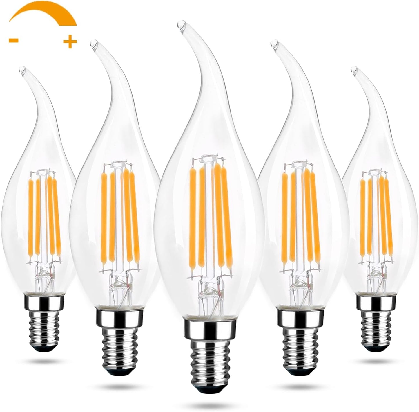 5Pack E12 Chandelier Bulb Dimmable 2700k Warm White 600LM Equivalent 60Watt E12 LED Bulb Vintage Filament C35T/CA10 LED Candle Bulbs Suitable for Living and Dining Room WN420