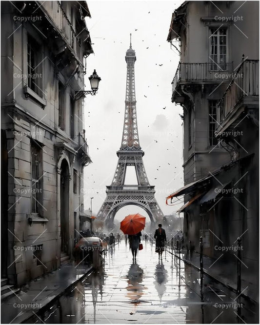 City Street Paint by Numbers Kit for Adults - DIY Eiffel Tower with Red Umbrella in Paris Painting on Canvas 16x20 Inches, Acrylic Paint Set, Suitable for Beginners,Travel Art for Decoration BST326H