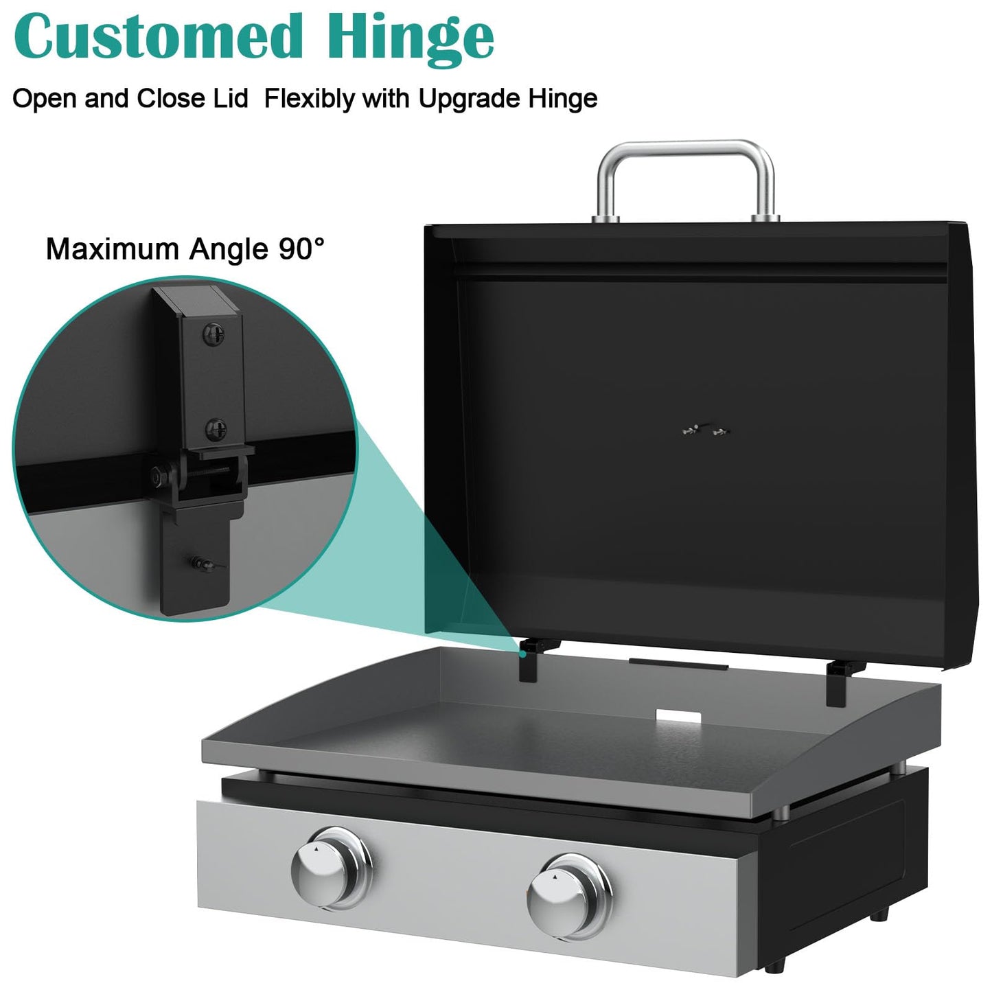 Upgraded Griddle Hinged Lid for 22" Blackstone 1666 1813 1833 1842 2144 1891 2203 2304 2271 1935 and More, Hard Cover Hood with Thermometer for Blackstone 22 Inch Griddle Accessories