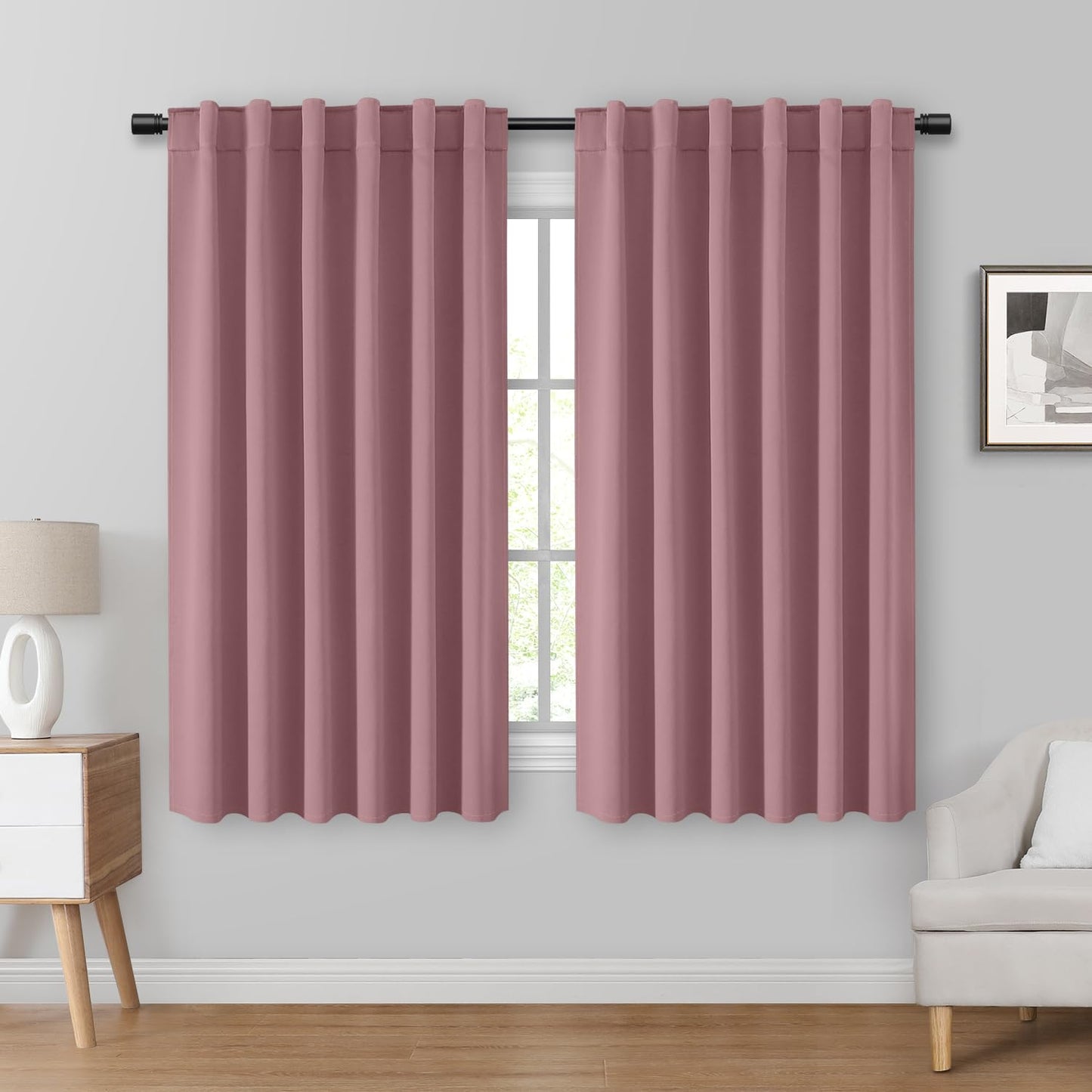 HOMEIDEAS Blackout Curtains, 2 Pages Grey Gray Room Darkening Bedroom Pinch Pleated Curtains Thermal Insulated Back Tab Rod Pocket Drapes for Bedroom, W52 x L63 BST326H