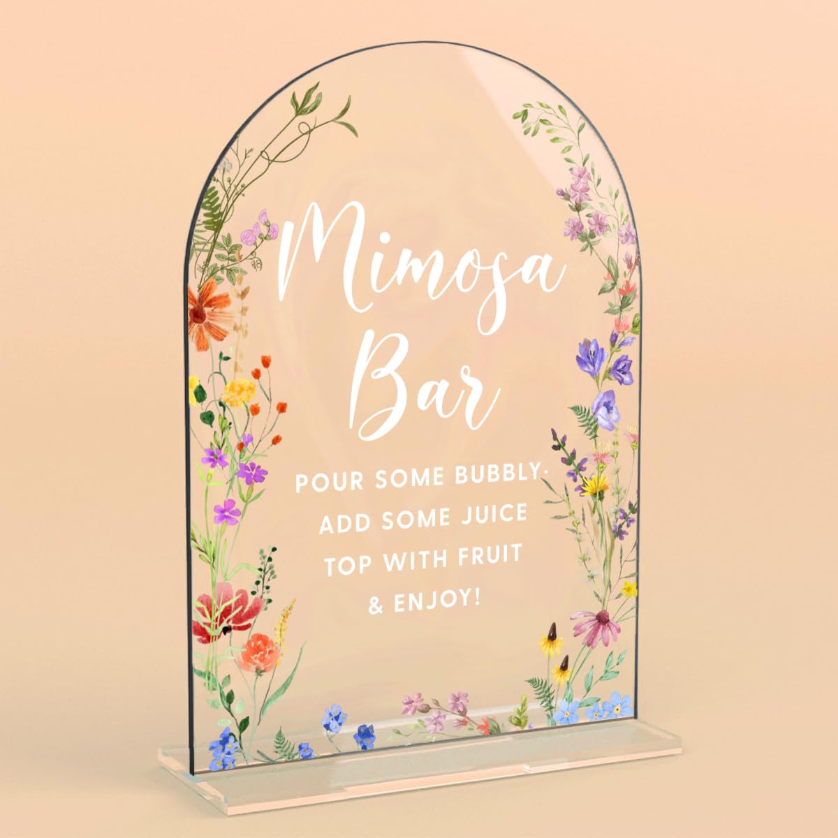 Acrylic Wedding Signs, Pick A Card Signs for Marriage Reception, Bridal Shower Decorations, Modern Arched Round Top Acrylic Table Top Sign with Holder for Wedding Party Dinner (Clear Wildflowers) BST326L