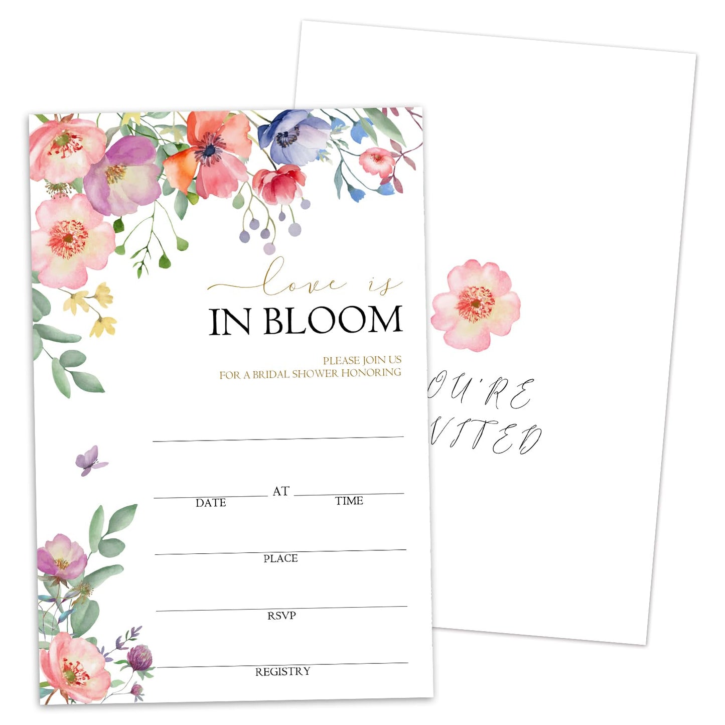 50 Years Anniversary Bridal Shower Invitations Cards, Set of 25 Gold Foil Floral Fill in Style 50th Year Wedding Invites Cards with Envelopes for Couples Marriage Party Supplies-T05 WN420