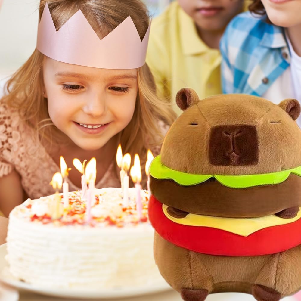 Capybara Plush Toy Soft Stuffed Animal Pillow, Cute Capybara Plushie for Kids, Boys & Girls, Birthday Gift & Room Decor for Children 9" (Hamburger) WN420