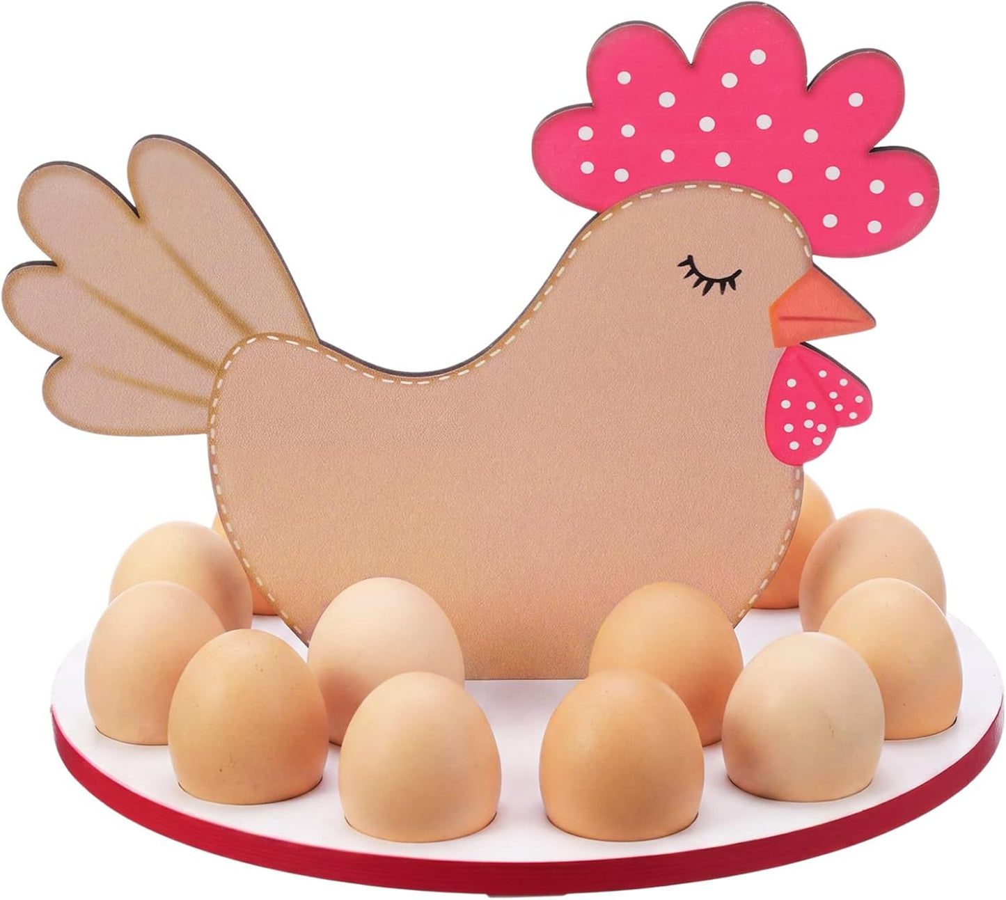 Junkin Rustic Wooden Hen Shaped Egg Holder Countertop, 16-hole Country Egg Storage Rack for Fresh Chicken, Duck, Quail and Turkey Eggs, Space Saving Farmhouse Country Decor Kitchen Organizer BST326H