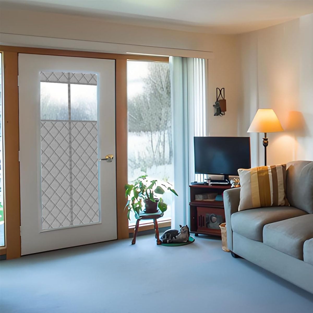 Thermal Door Curtain Fits Doors Size 38"x80"，Curtain Size 41"x82", Magnetic Insulated Curtain Side Open Keep Warm in Winter Cool in Summer,Diamond Pattern,Gray WN420