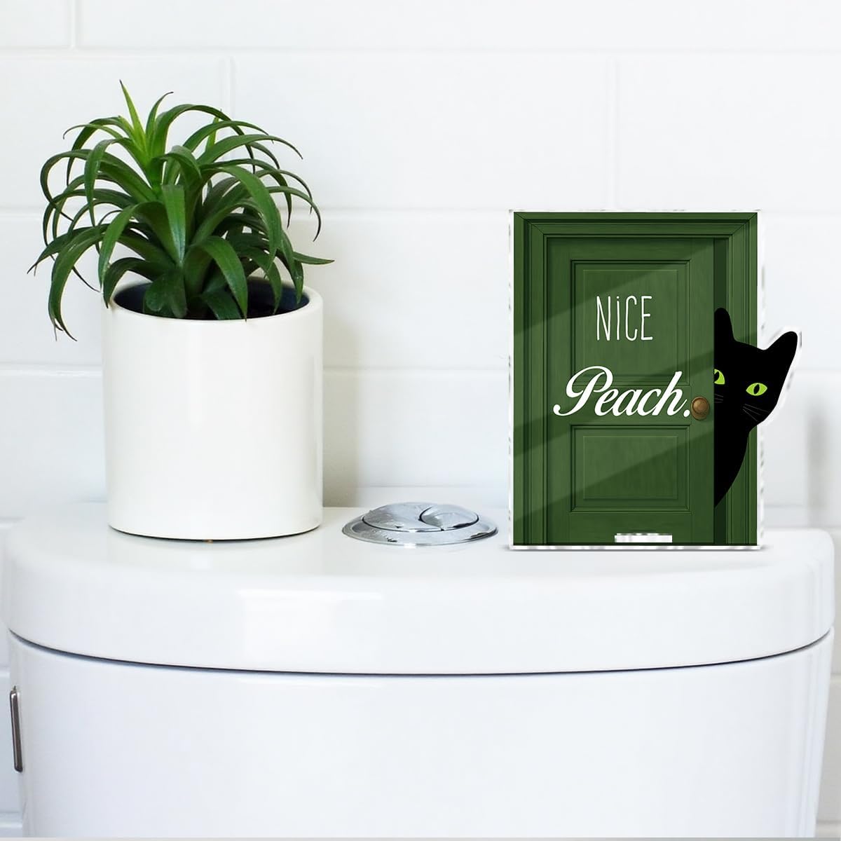 Funny Black Cat Bathroom Decor, Funny Bathroom Sign for Restroom Shelves Toilet Tank Decor, Cat Lover Gifts - Nice Peach BST326L