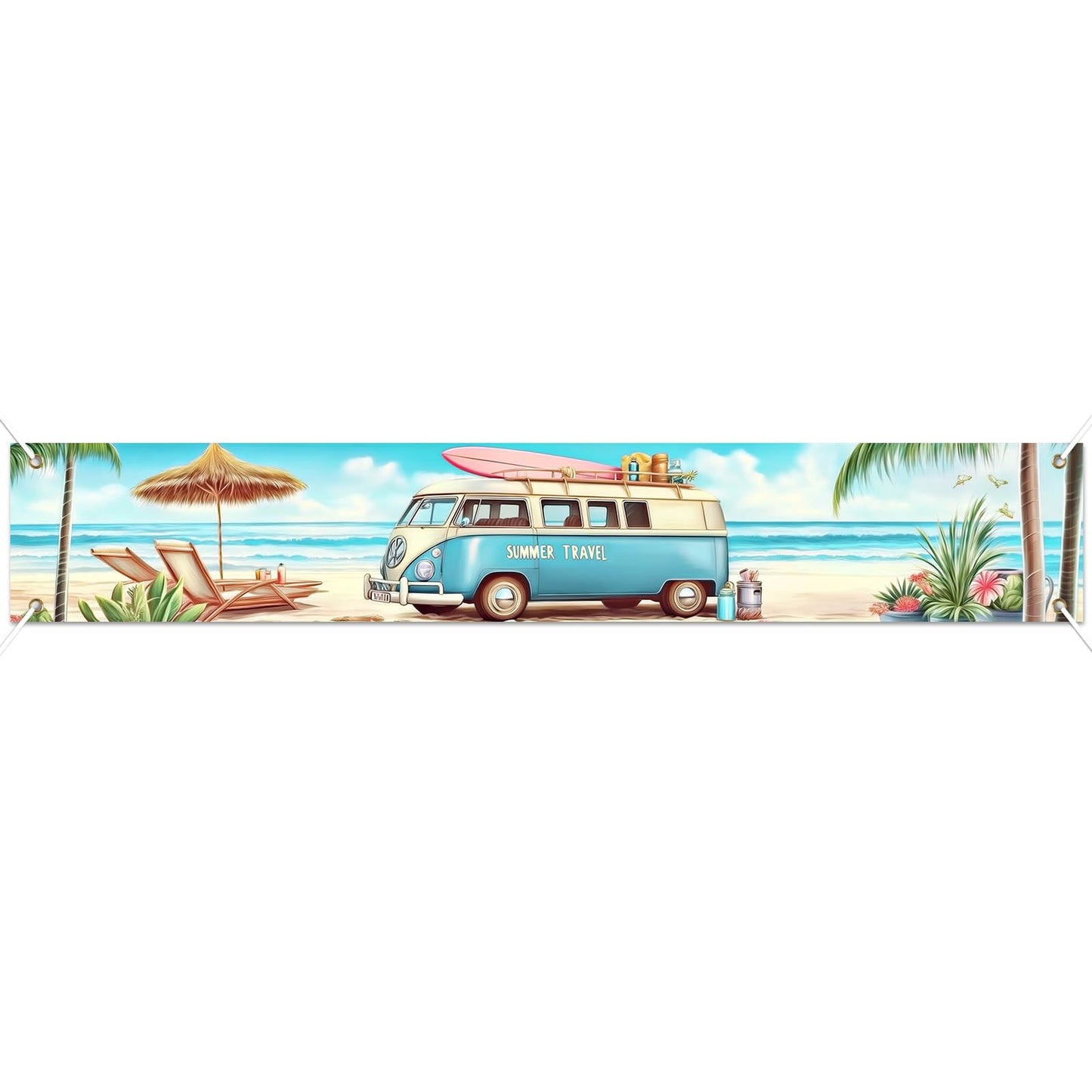 BlissYard Hello Summer Banner 118 x 20 Inch Pool Party Decorations Beach Surfboard Watermelon Tropical Fence Sign Hawaiian Luau Outdoor Backyard Wall Decor BST220