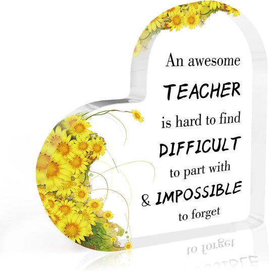 Teacher Appreciation Gifts End of Year Thank You Christmas Retirement Back to School Graduation Halloween Thanksgiving Teacher Gifts for Women Acrylic Plaque Decor with Sunflower for Teachers BST326L