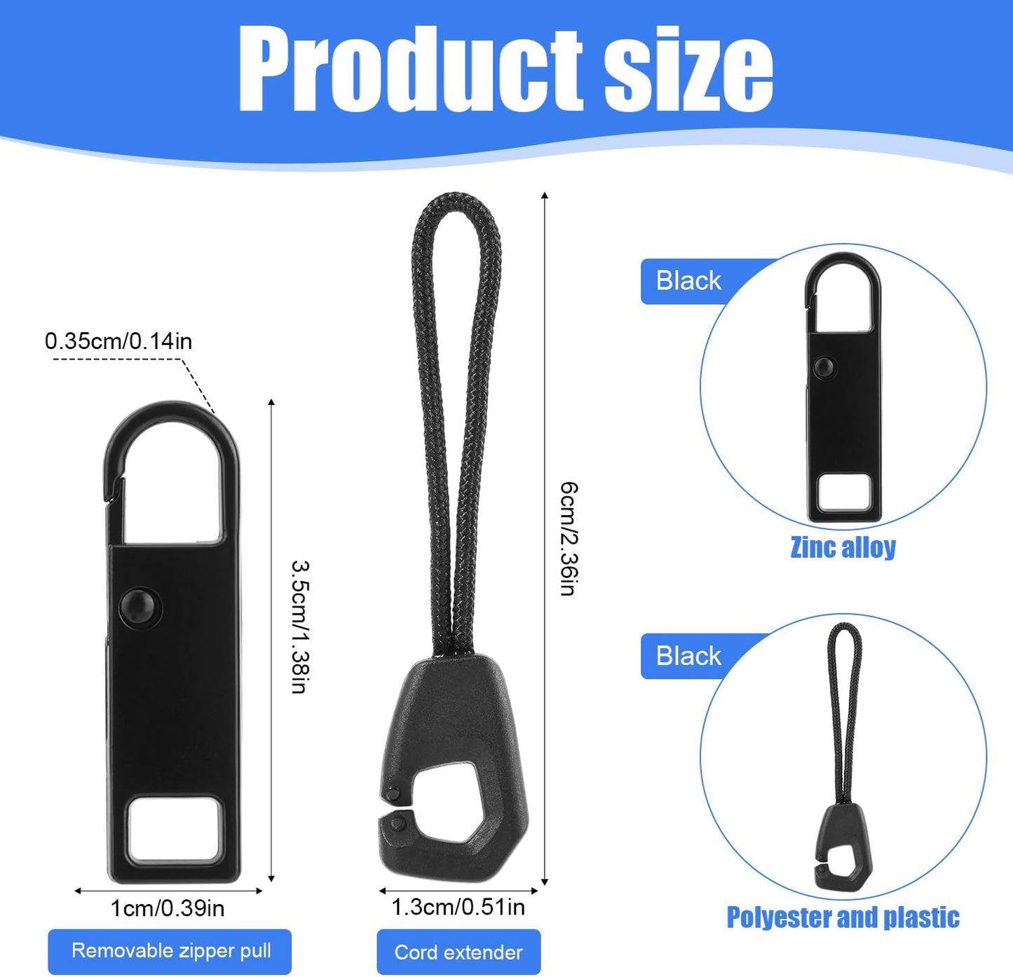 8pcs Zipper Pull, Detachable Zipper Tab Replacement Repair Kit Zippers Extension Handle Pull Cord Mend Fixer for Luggage Backpack Jackets Pants Coat Shoes Tents BST326L