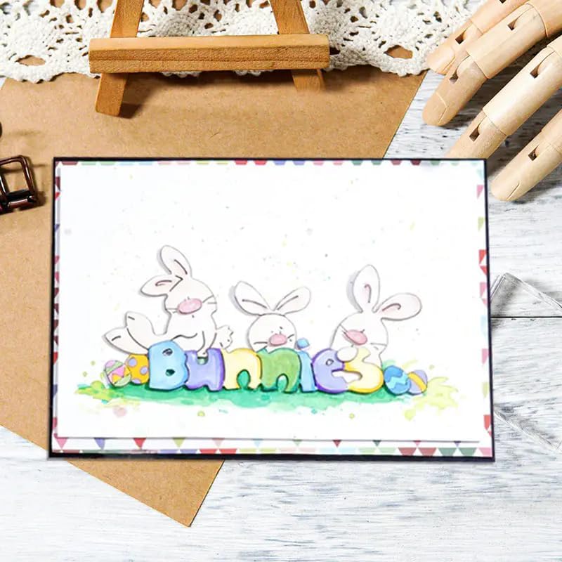 Ester Cute Bunny Rabbit Word Metal Die Cuts,Spring Sunflower Frame Leaf Cutting Dies Cut Stencils for DIY Scrapbooking Album Decorative Embossing Paper Dies for Card Making BST326L