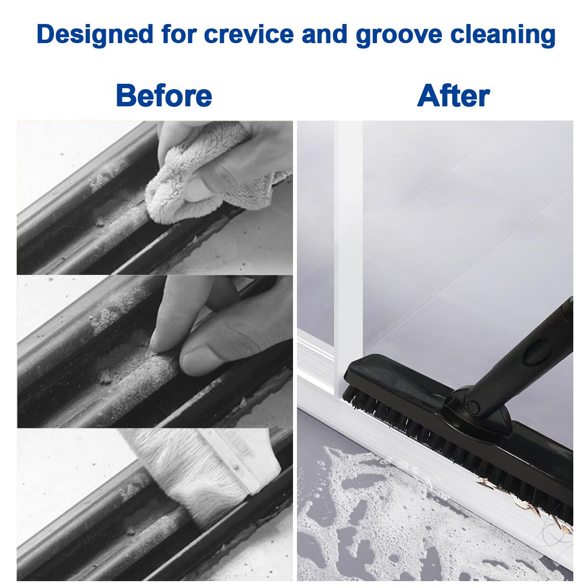 CELOX Heavy Duty Long Handle Scrub Brush, Tile Scrub Brush with Long Handle Stiff Bristles for Cleaning (Blue) BST326H