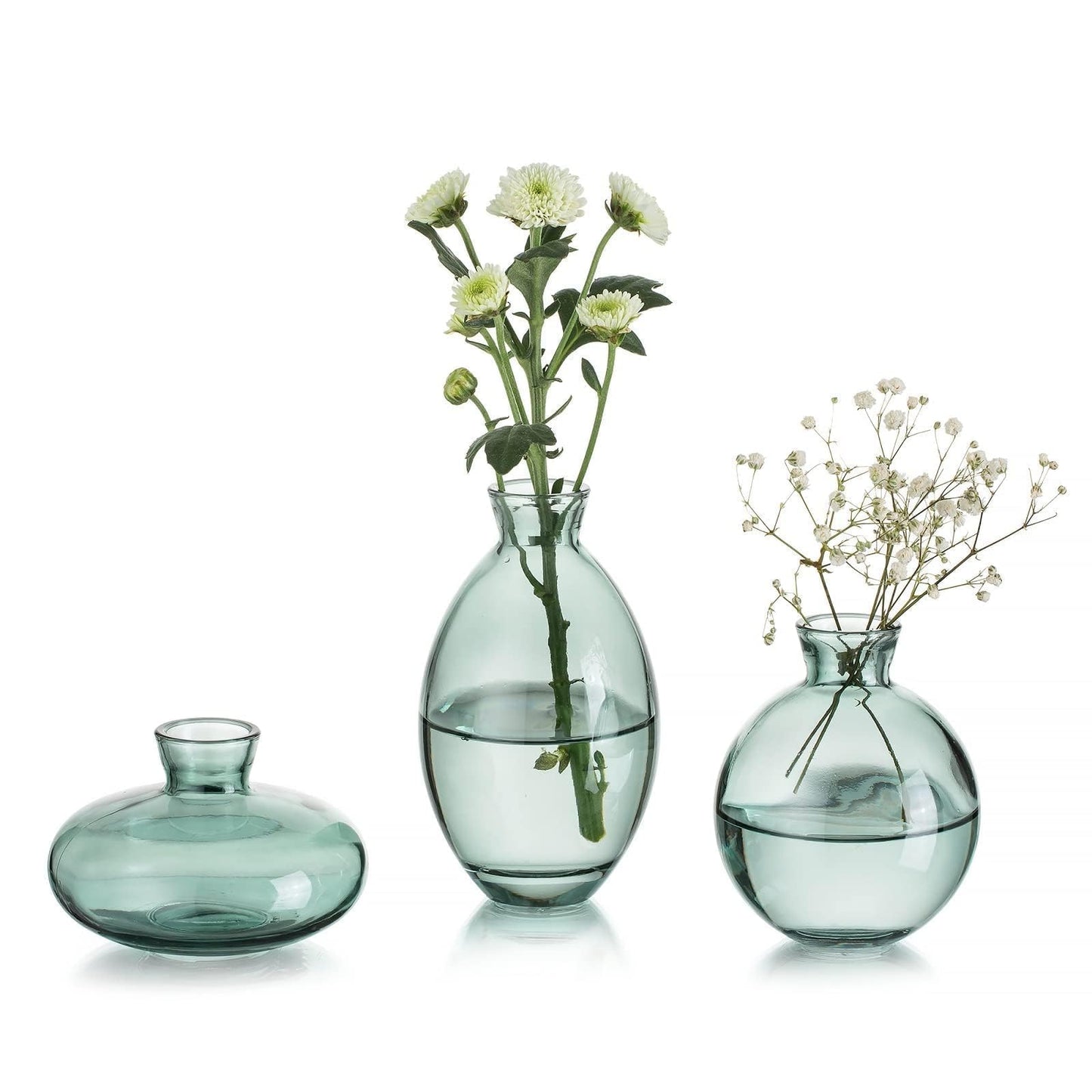 Glasseam Clear Glass Bud Vase, 3Pcs/Set Modern Decorative Small Mini Flowers Vases Short Minimalist Aesthetic Home Decor Vintage Cute Handmade Tiny Wedding Table Centerpieces for Single Flower Rose BST326H