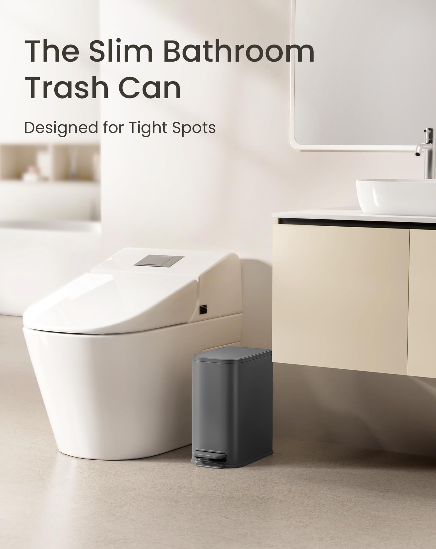 Cesun Small Bathroom Trash Can with Lid Soft Close, Step Pedal, 5 Liter / 1.3 Gallon Stainless Steel Garbage Can with Removable Inner Bucket, Waste Basket for Bathroom, Bedroom (White) DD1210