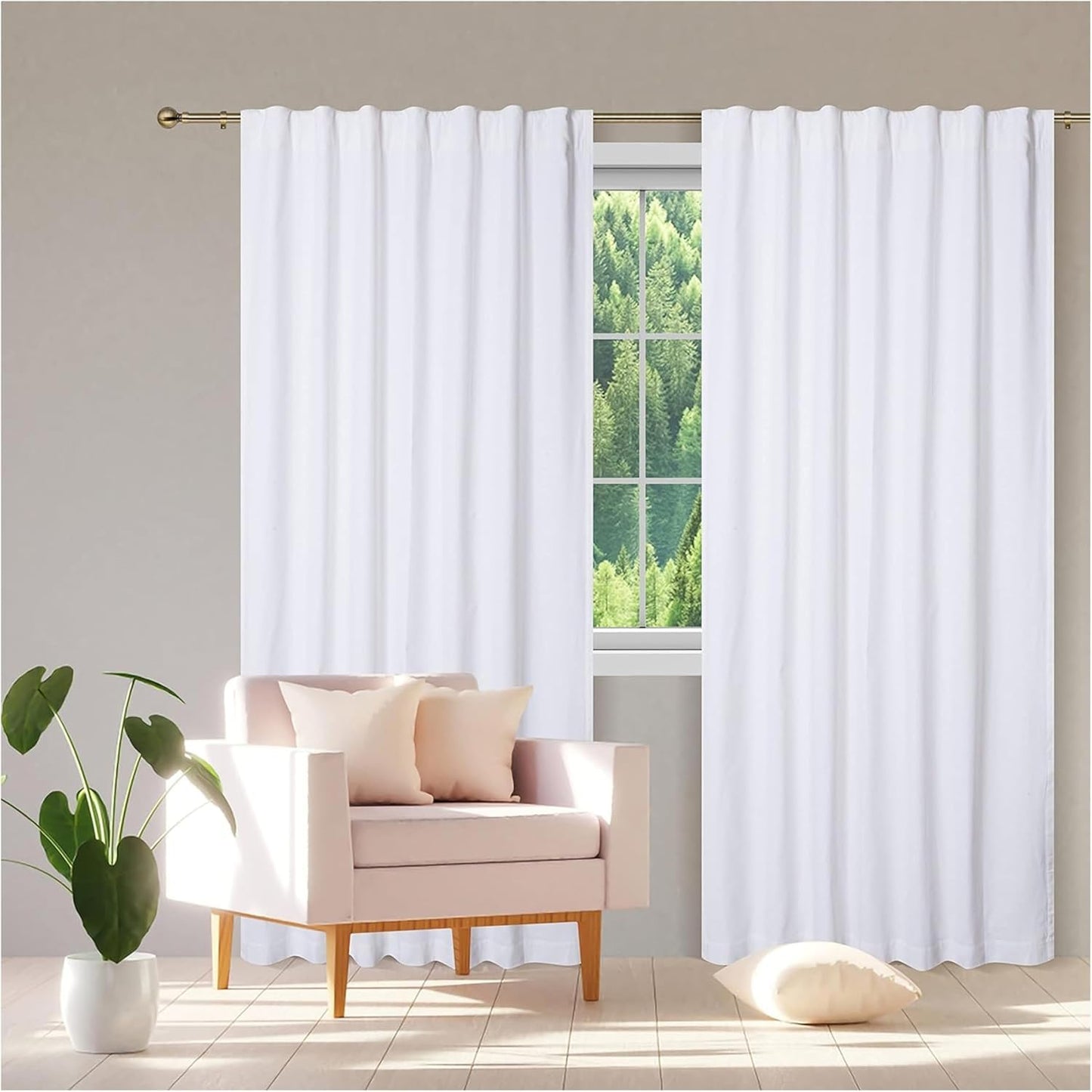 Bedding Craft Curtains 63 Inch Length - White Poly Cotton Slub Drapes with Tab Top, Set of 2, Ideal for Bedroom, Living Room, and Office_ 50x63 inch BST220