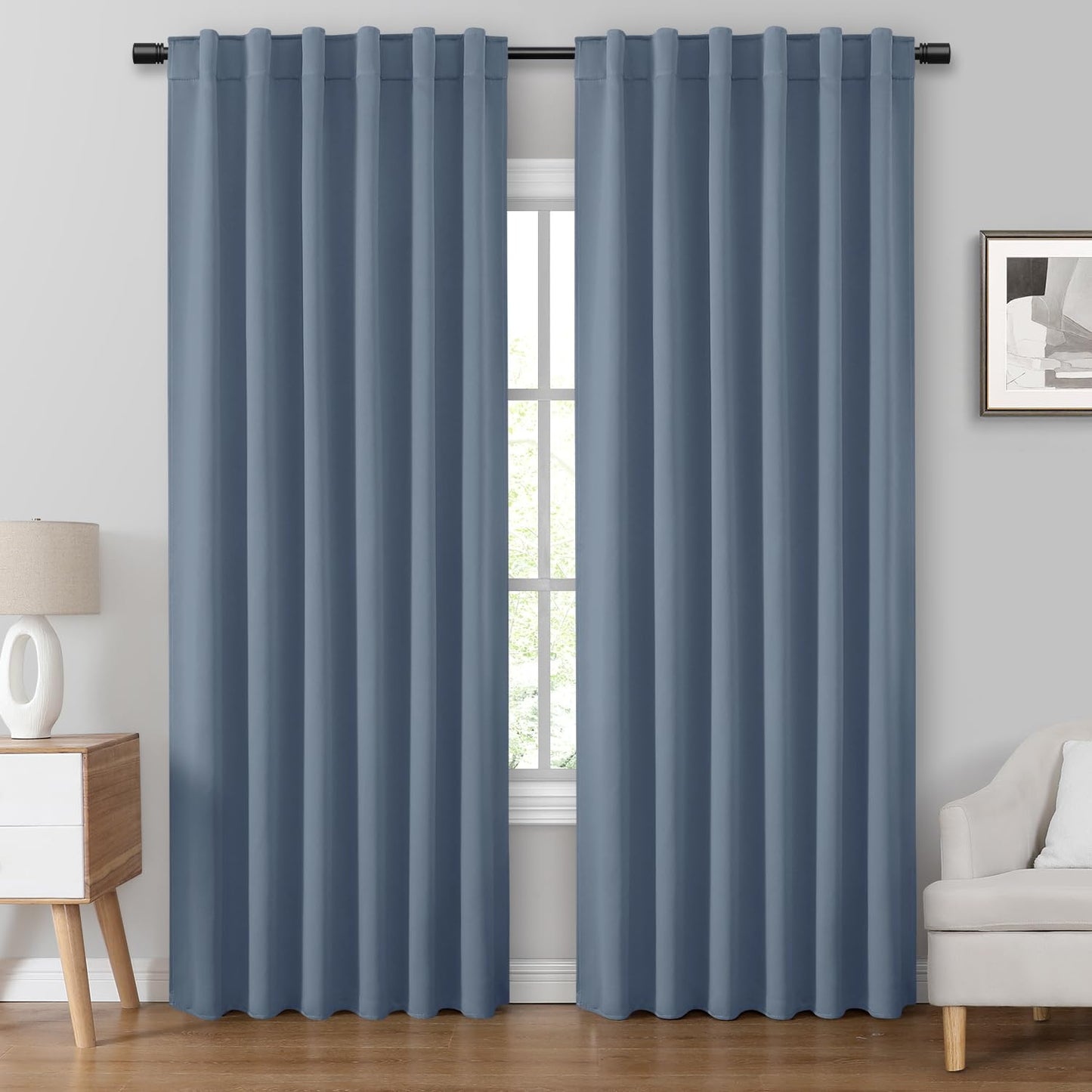 HOMEIDEAS Blackout Curtains, 2 Pages Grey Gray Room Darkening Bedroom Pinch Pleated Curtains Thermal Insulated Back Tab Rod Pocket Drapes for Bedroom, W52 x L63 BST326H