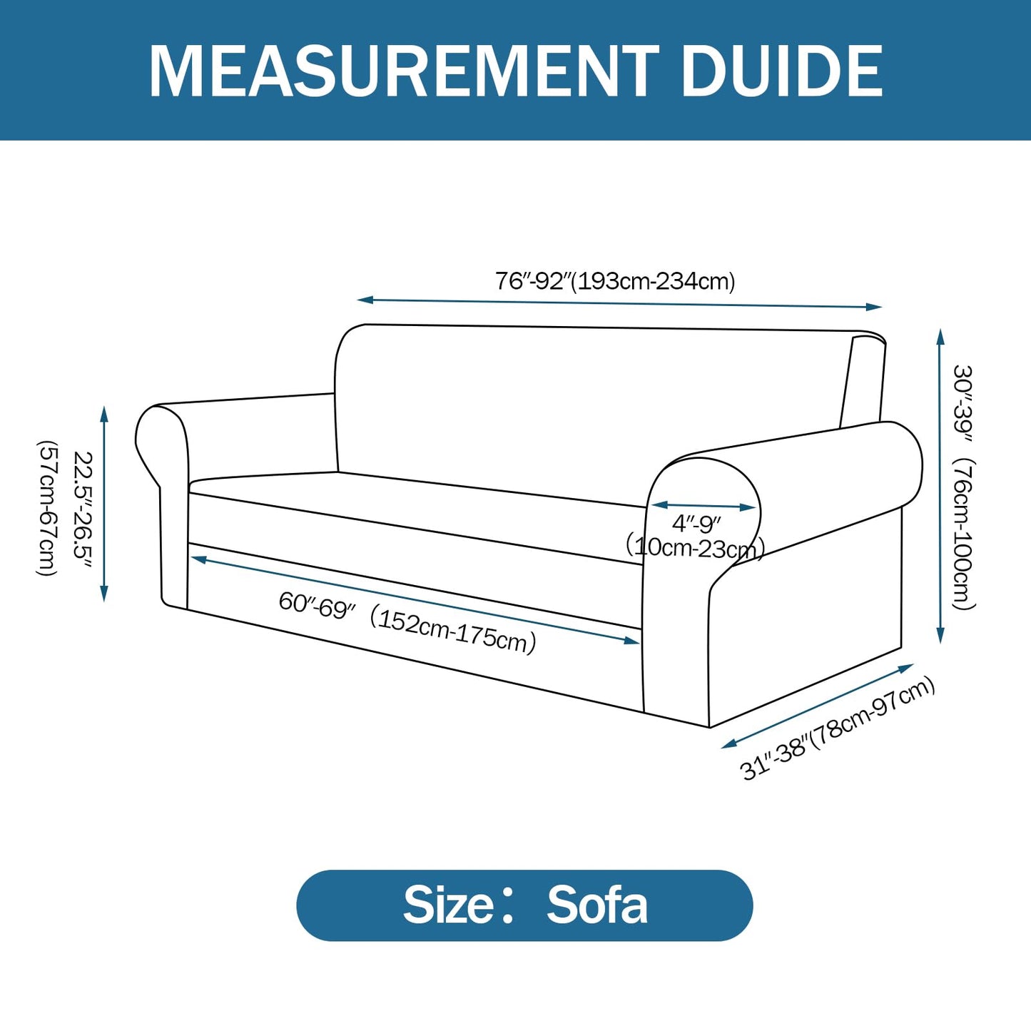 Sofa Slipcover with 2 Pillow Cover for 3 Cushion Couch, Non Slip Furniture Protector with Elastic Bottom, Washable Sofa Cover for Kids, Pets (Sofa, Navy) BST326H