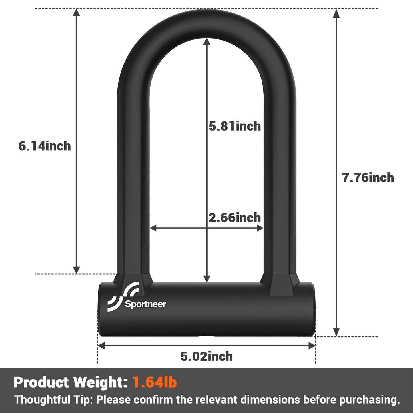 Sportneer Bike Lock: Heavy Duty Anti Theft Bike U Lock with 5ft Security Steel Cable - 17mm Shackle Bicycle U-Locks with 2 Keys & Mounting Bracket for Road Mountain Bike, Size 7.76''x5.02'', 1.64lb