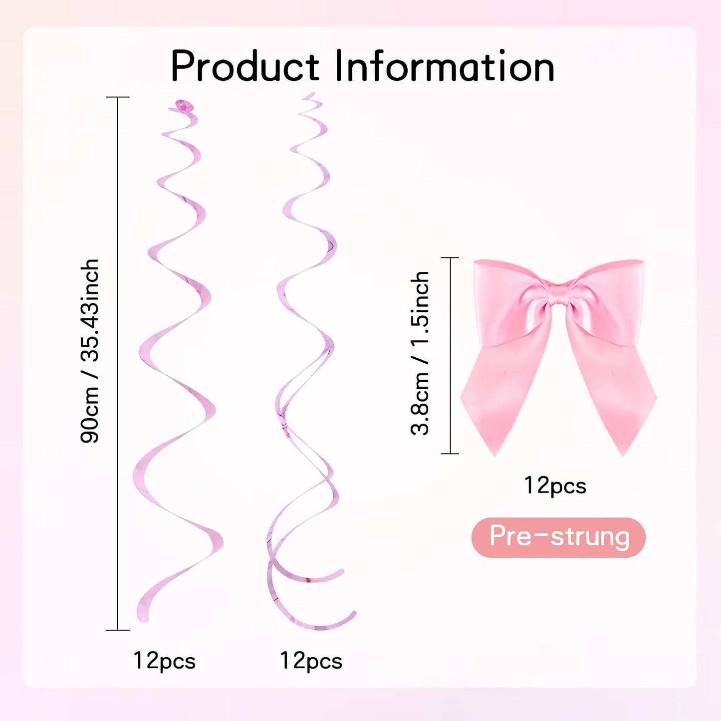 BEISHIDA Pink Bow Party Hanging Swirls Decorations, 36PCS Satin Ribbon Bow Party Decorations Pre-Strung for Birthday Wedding Baby Shower Bachelorette Supplies WN420