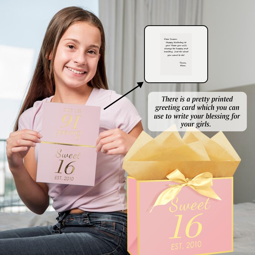 Eaureum Personalized Initial A Gift Bags for Girls Women, 13" Pink Initial A Gift Bags for Birthday Wedding Holidays Party Decorations for Her Girls Women Daughter Granddaughter Friends Wife BST326L