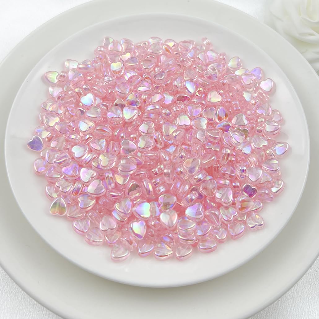 500Pcs Acrylic Heart Beads, AB Colors Heart Shape Beads Crystal Heart Beads for Jewelry Making DIY Bracelet Earring Necklace Key Chains(90-Light Lake Blue AB) BST220