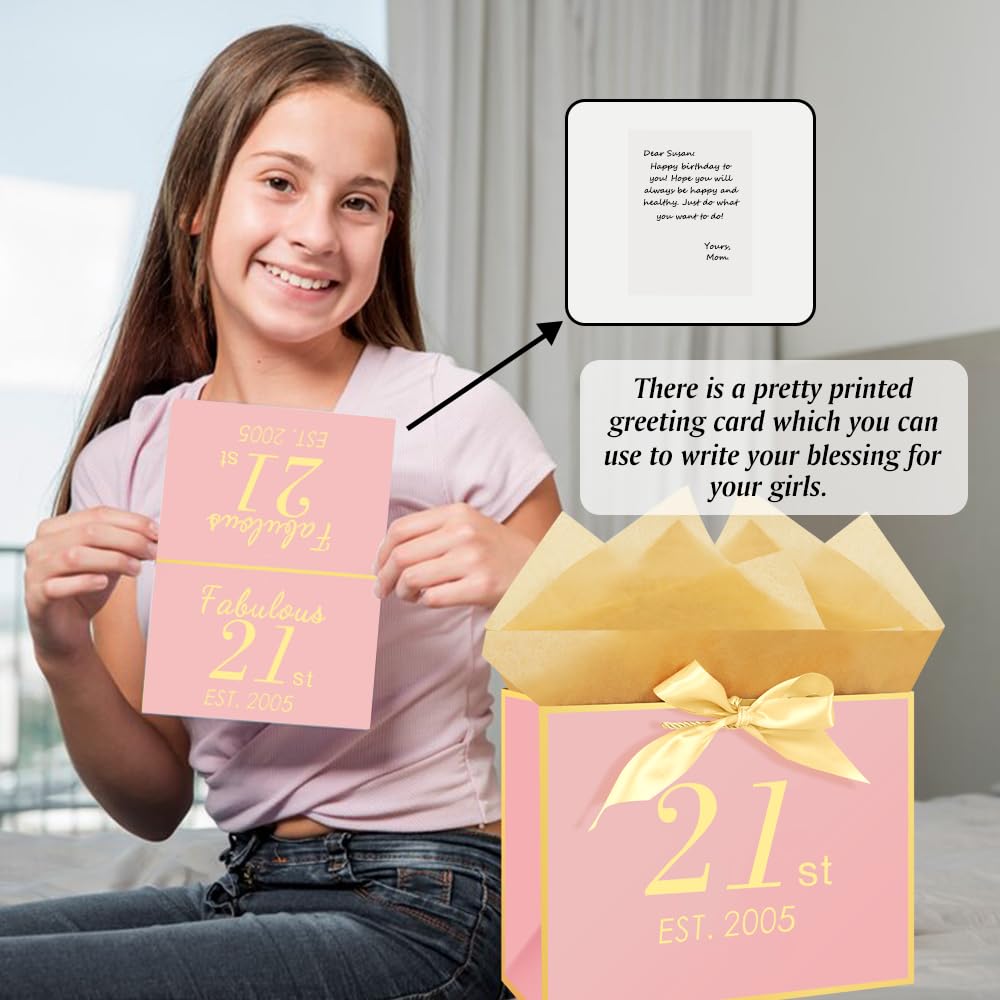 Eaureum Personalized Initial A Gift Bags for Girls Women, 13" Pink Initial A Gift Bags for Birthday Wedding Holidays Party Decorations for Her Girls Women Daughter Granddaughter Friends Wife BST326L