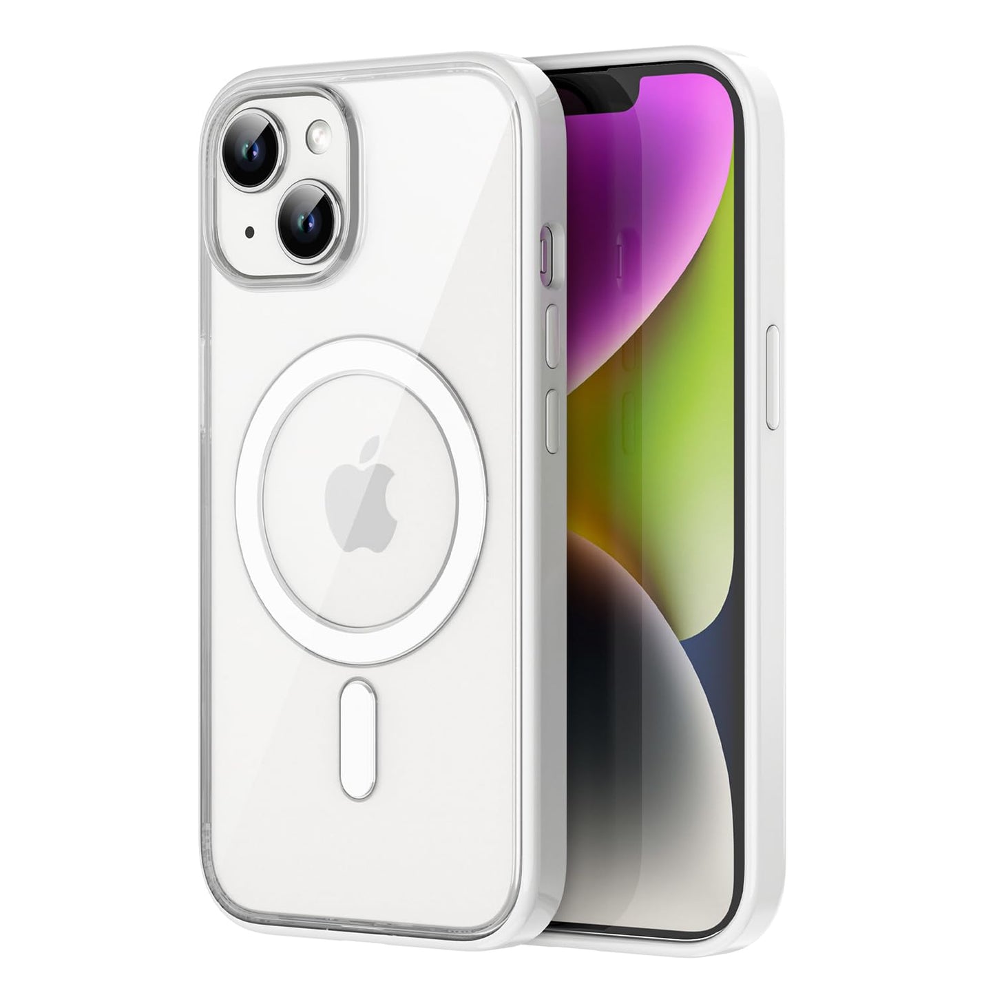 PULOKA for iPhone Case Compatible with Magsafe, Color Bumper & Clear TPU Back Hybrid Shockproof Cover (White, iPhone 16 Pro Max) WN420