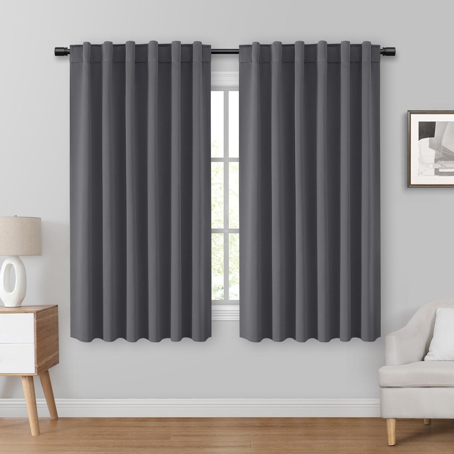 HOMEIDEAS Blackout Curtains, 2 Pages Grey Gray Room Darkening Bedroom Pinch Pleated Curtains Thermal Insulated Back Tab Rod Pocket Drapes for Bedroom, W52 x L63 BST326H