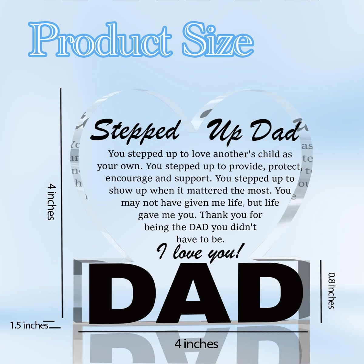 Fathers Day Bonus Dad Gifts Best Stepdad Gifts from Stepdaughter Stepson Funny Birthday Gift for Stepfather Heart Acrylic Sign Decor 4 X 4 Inches BST202