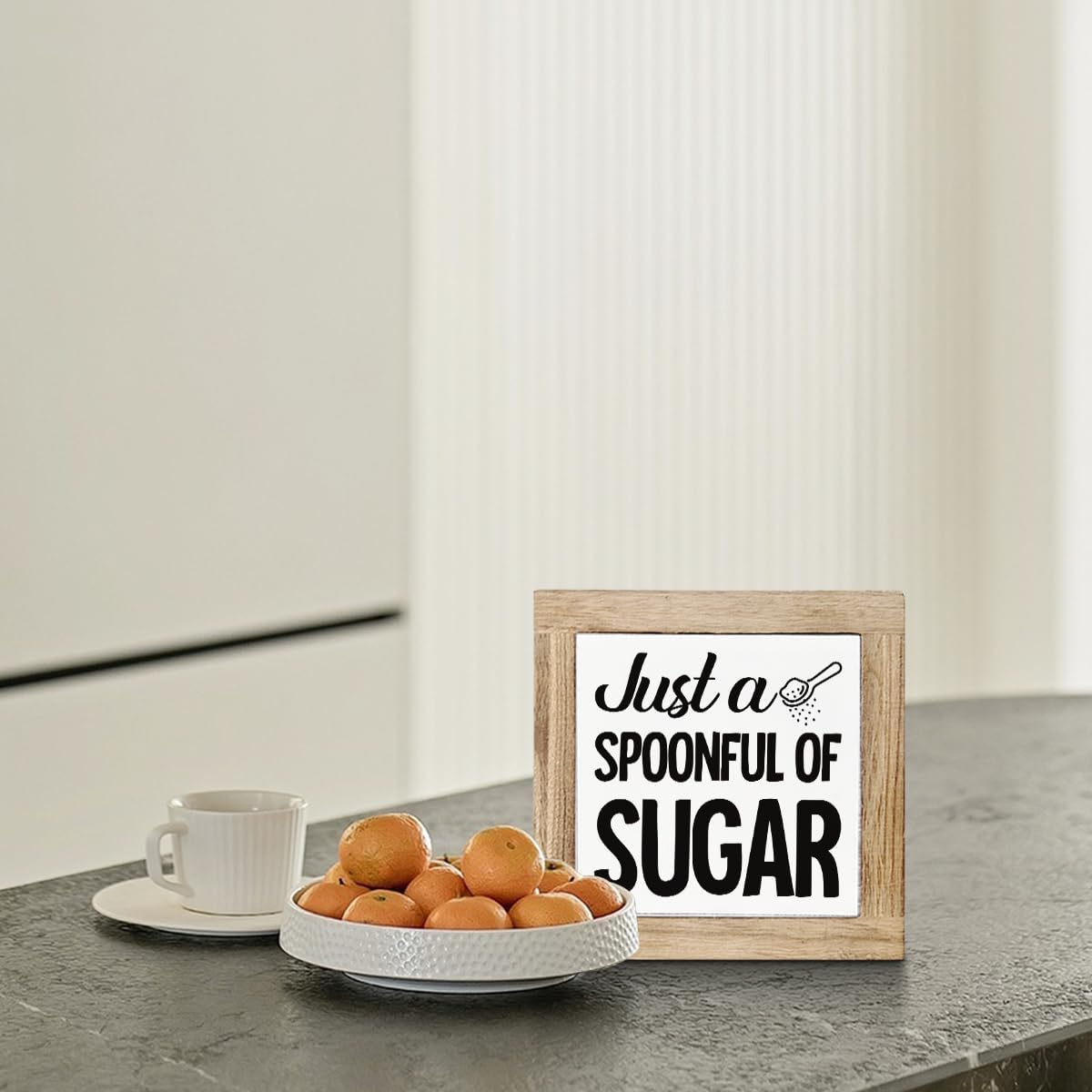 Just A Spoonful of Sugar Sign, Coffee Decor Sign, Rustic Kitchen Box Signs, Coffee Station Decor, Modern Farmhouse Home Decors for Kitchen Bar, Cafe Decors, Freestanding Wooden Plaque BST326L