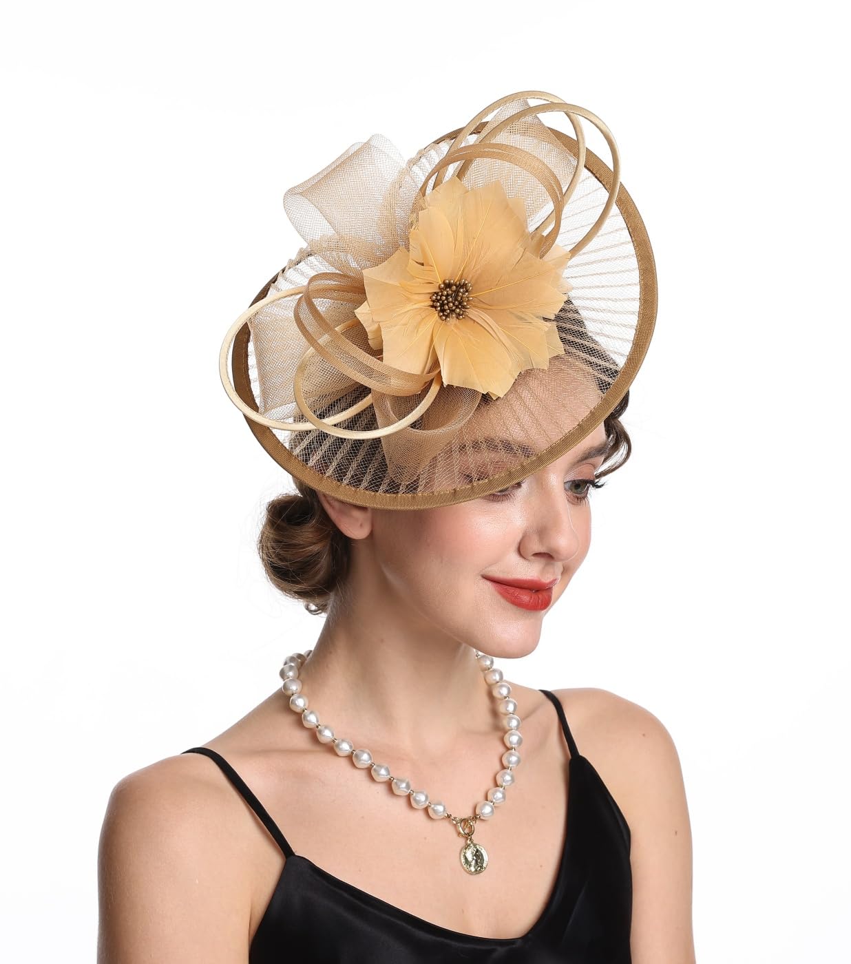 SAFERIN Elegant Women's Fascinator Hat with Veil and Feather Hair Clip Headpiece for Weddings Tea Party WN420