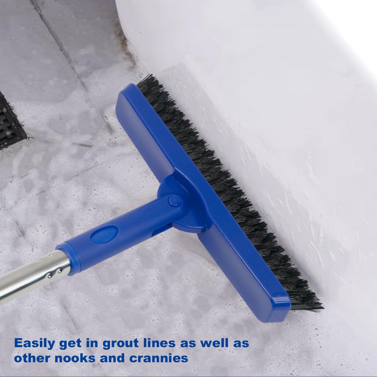 CELOX Heavy Duty Long Handle Scrub Brush, Tile Scrub Brush with Long Handle Stiff Bristles for Cleaning (Blue) BST326H