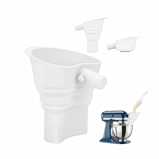 No-Mess Flour Funnel for Kitchen Aid Mixer Set, Extended Mouth Foldable Flour Funnel for Kitchenaid Stand Mixer Attachments for 4.5-7 Quart KSM150, Dishwasher Safe Pouring Chute BST326H
