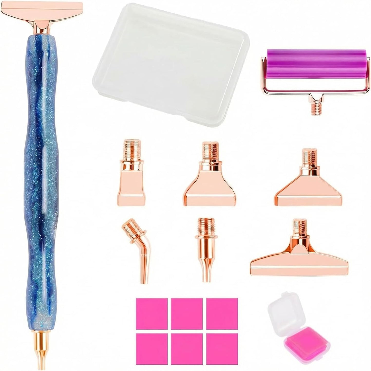 Ninonly Diamond Art Pen, Diamond Painting Pen with 6 Metal Tips, 6 Painting Glue Clay, Roller, 5D Diamond Art Accessories and Tools for DIY Craft, Blue BST326L