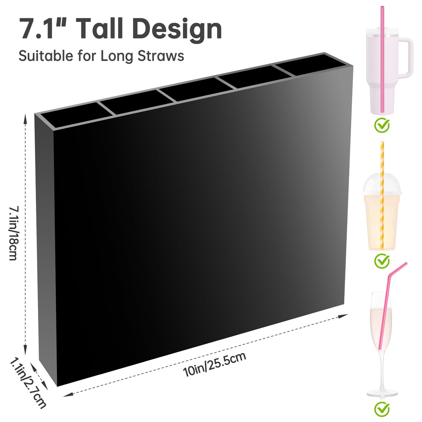 NiHome 10” Large Clear Acrylic Straw Holder for Cabinet Door – Fully Enclosed Straw Organizer for Cabinet Doors or Countertops, Ultra Sticky Mount, Space-Saving Kitchen Accessories Container BST326H