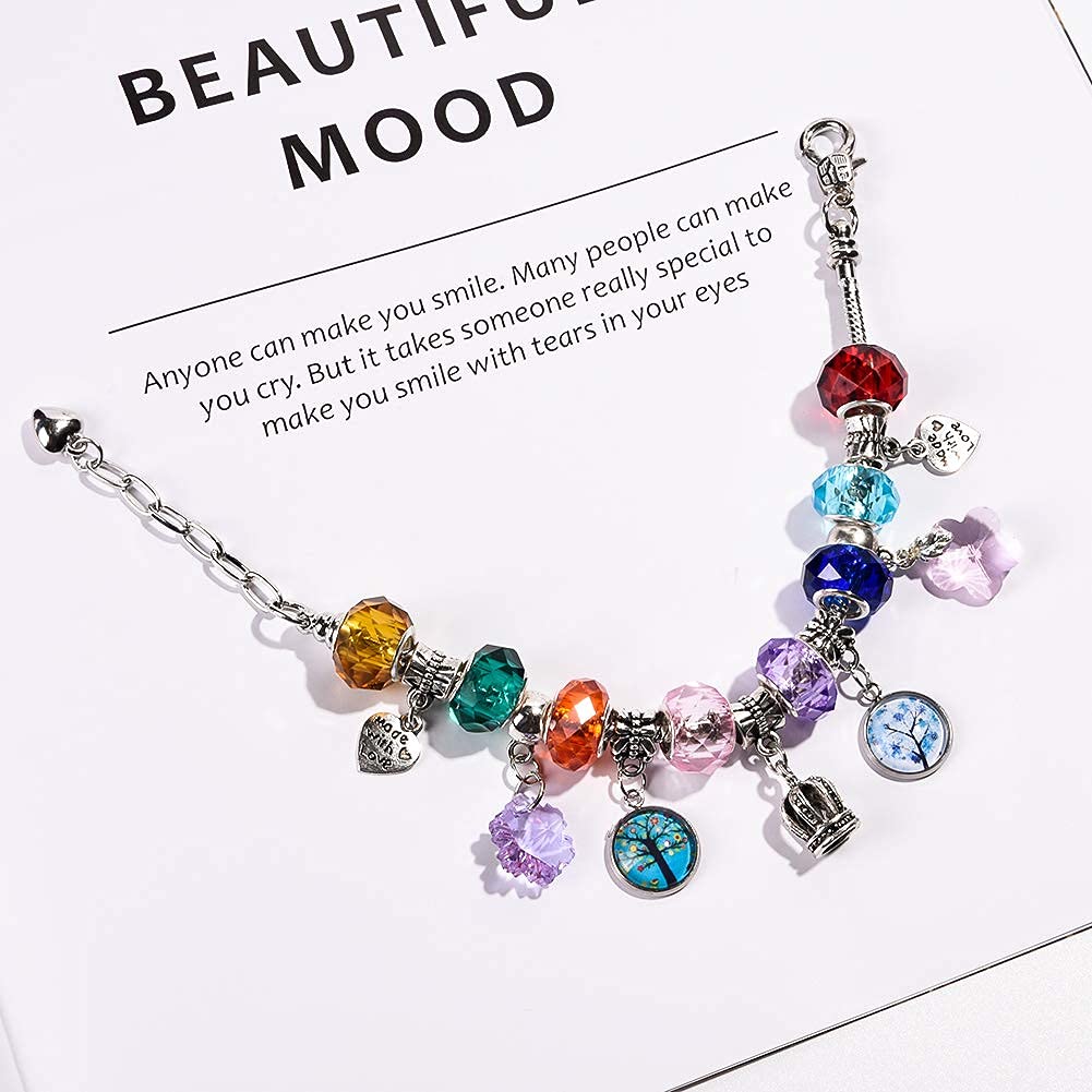 60 Pieces Assorted European Beads with Plating Silver Metal Alloy Rhinestone Large Hole Spacer Beads for DIY Charm Bracelet Jewelry Making (Blue) BST220
