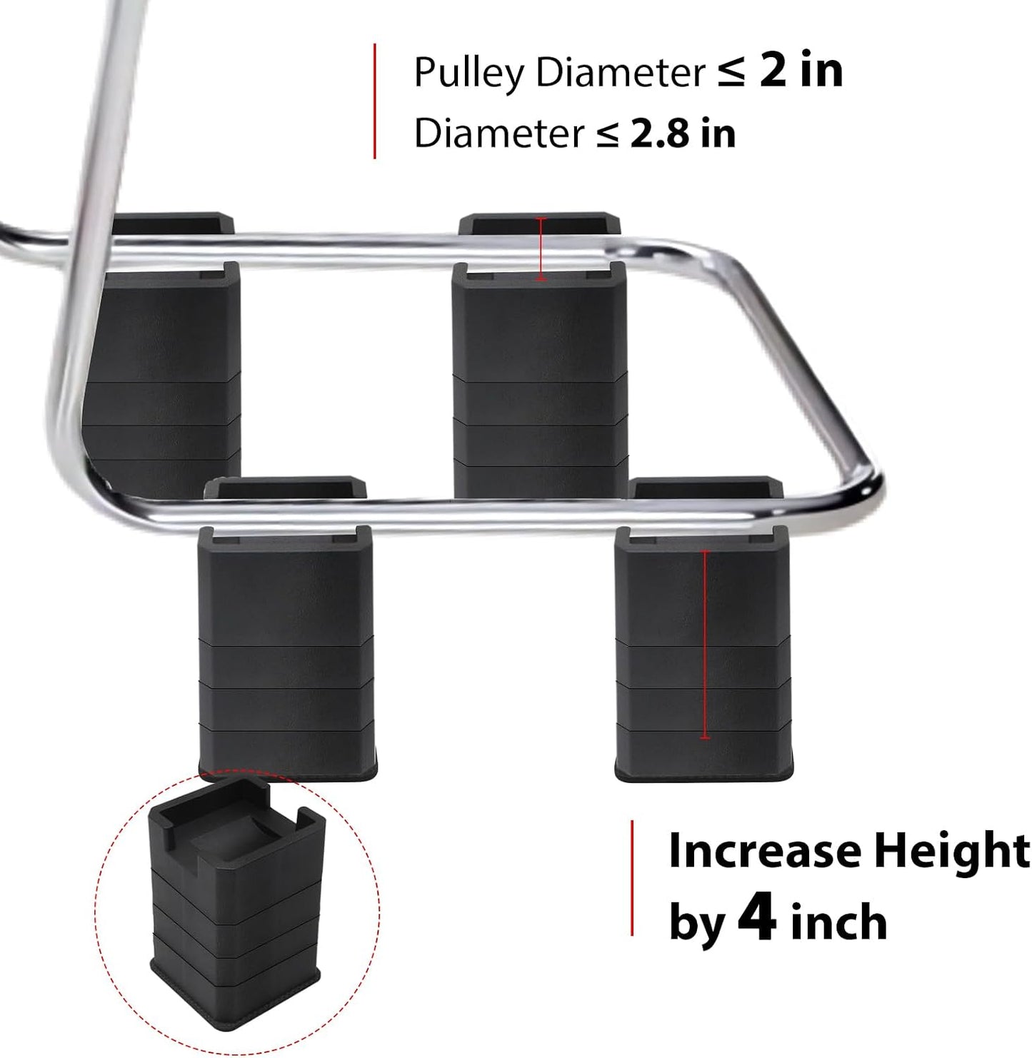 MYMULIKE Bed Risers 6 Pack, 4 inch Bed Lifts Risers for Casters Wheel, Adjustable Height 2, 3 or 4 inch Heavy Duty 6000lbs Bed Furniture Risers for Bed Frame, Furniture, Table, Black BST202